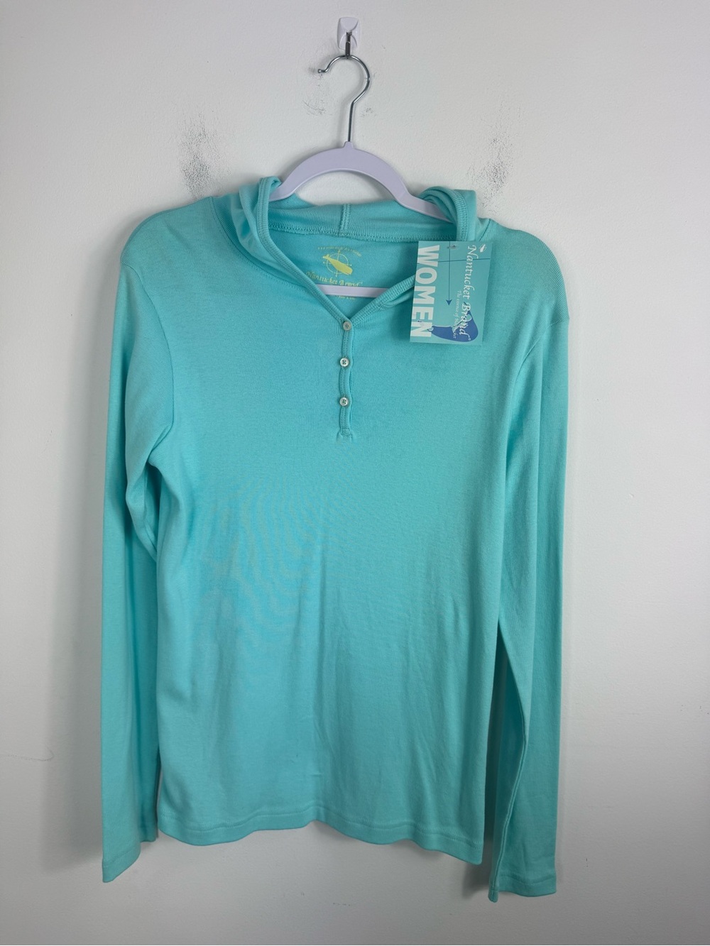 Nantucket Brand Women’s Henley Hoodie Long Sleeve Blue Size L NWT